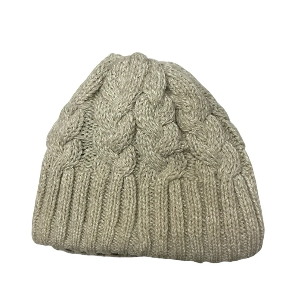 Under Armour‎ Cable Knit Beanie Hat Cream and Gray Fleece Lined Winter Hat